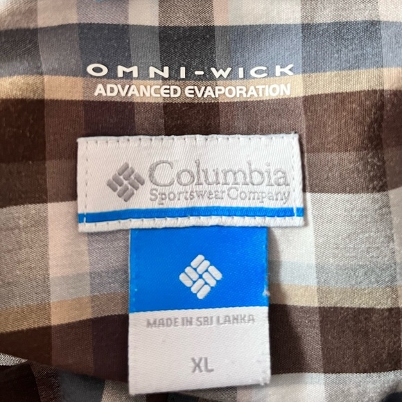 Columbia Men’s XL Button Front Shirt Short Sleeve Shirt Brown plaid omni wick - Picture 4 of 5